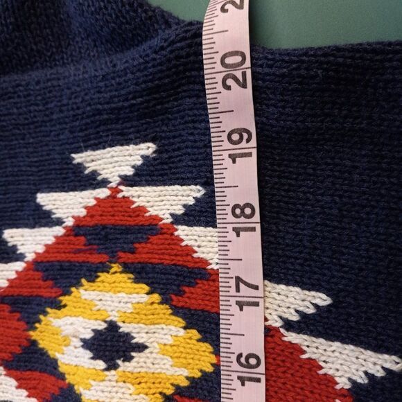 Vintage Oscar de la Renta Sport Blue/Red Southwestern Sweater Cottagecore Chic - Picture 9 of 13